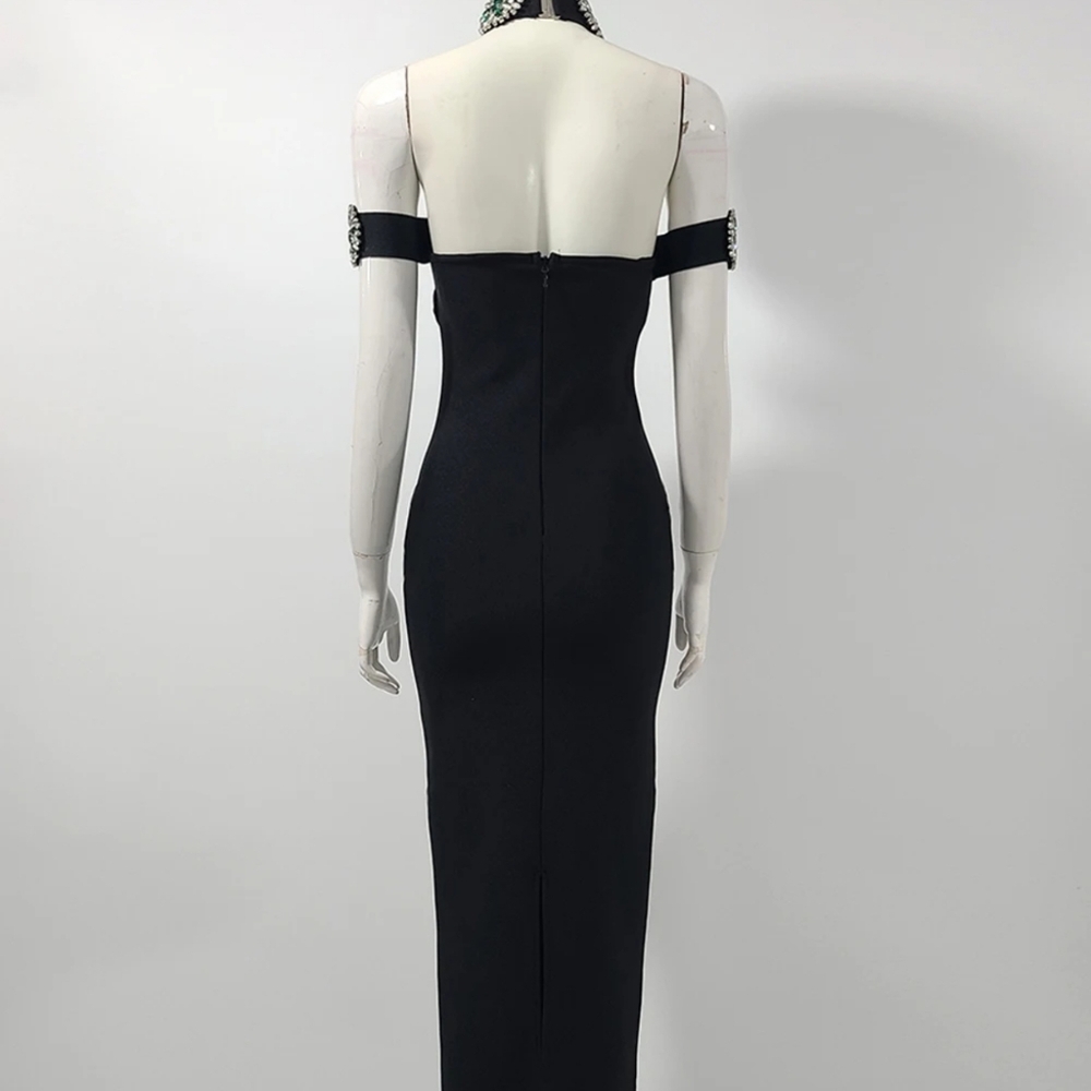 High End Fashion Luxury Women Party Dress Elegant Diamonds Flowers Maxi Long - Picture 12 of 13